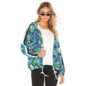 Pam & Gela Floral Windbreaker With Hood Zip Front Track Jacket Drawstring Sz S